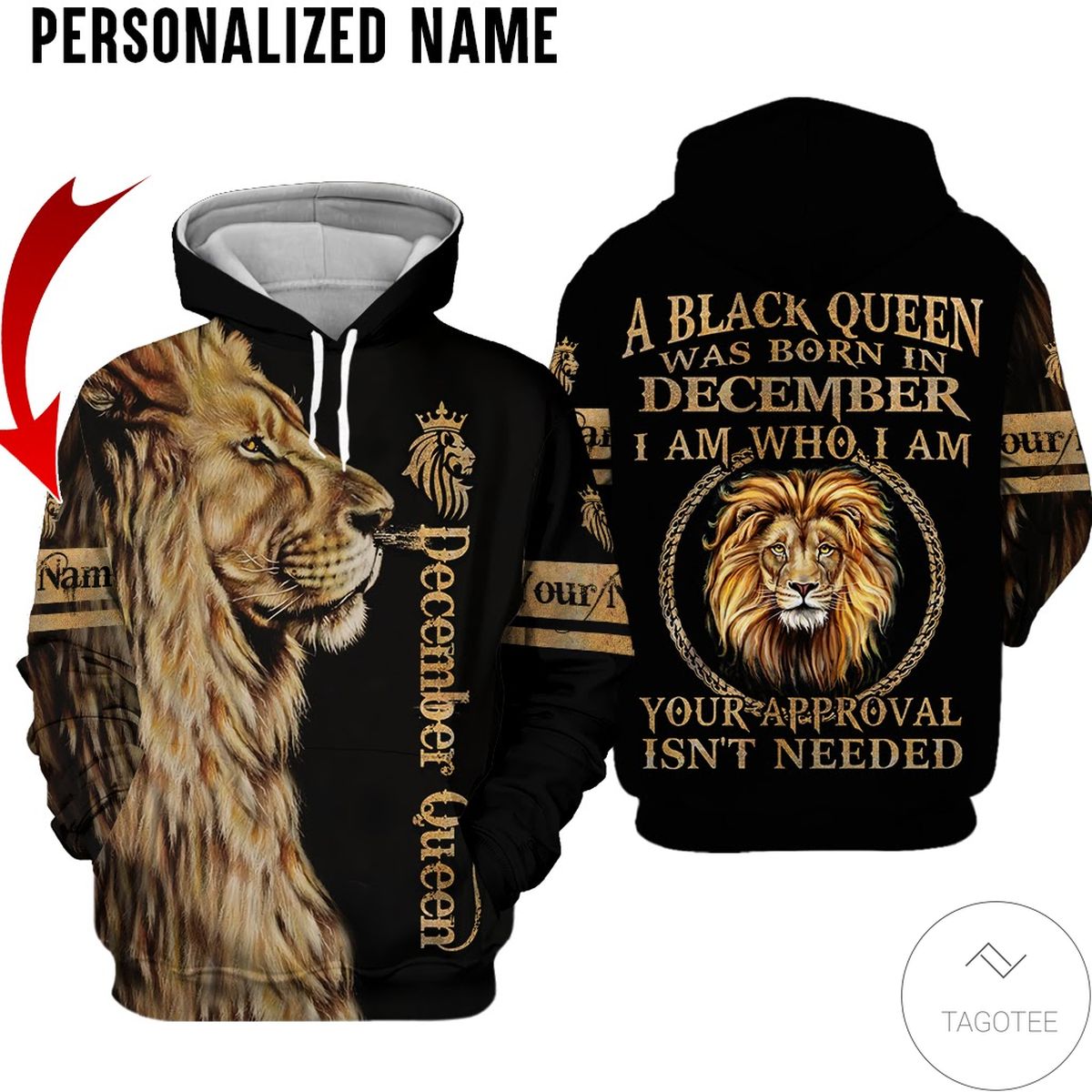 Personalized Lion A Black Queen Was Born In December Hoodie