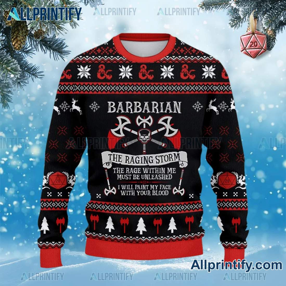 Barbarian Dnd The Raging Storm Ugly Christmas Sweater