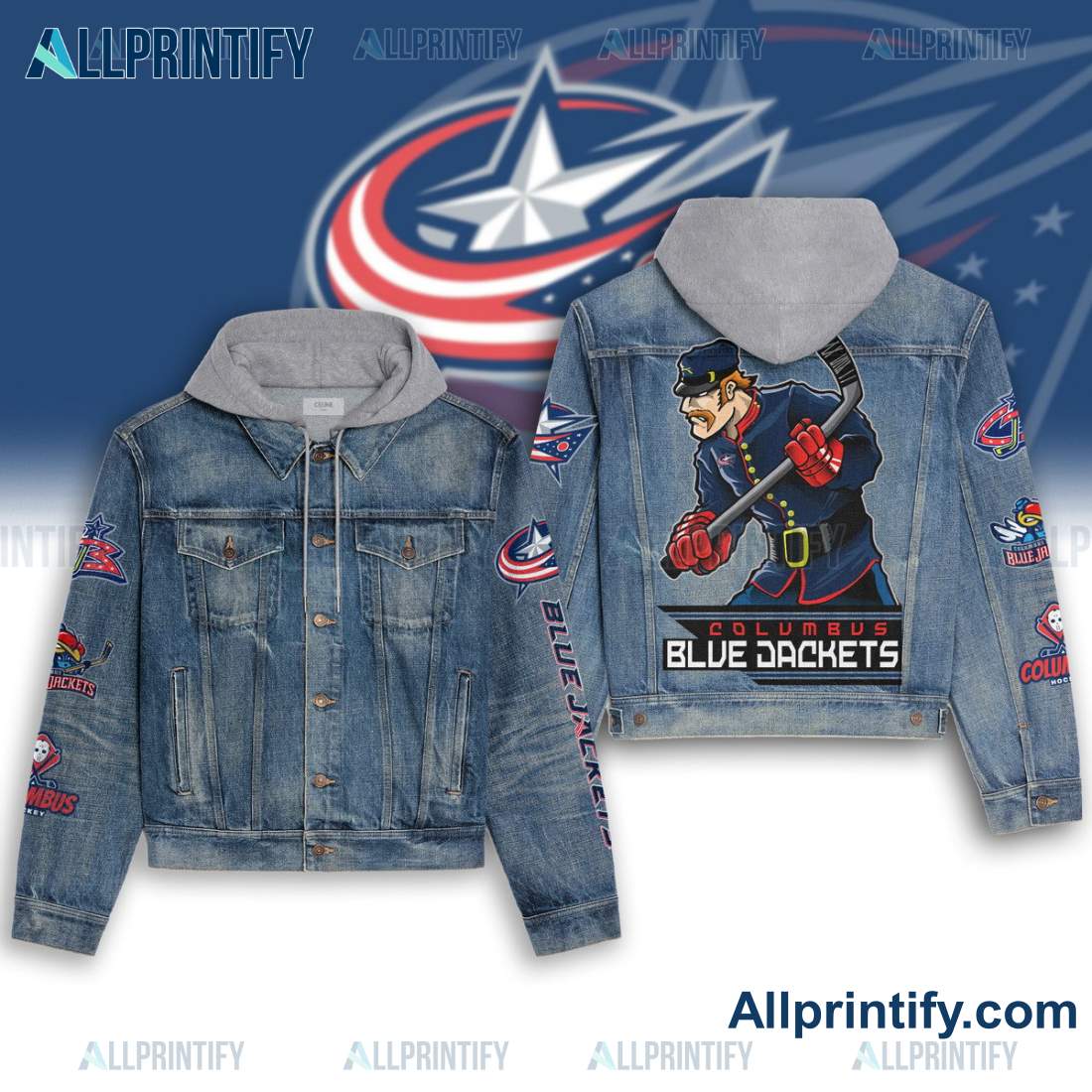 Columbus Blue Jackets Hockey Mascot Denim Jacket Hoodie