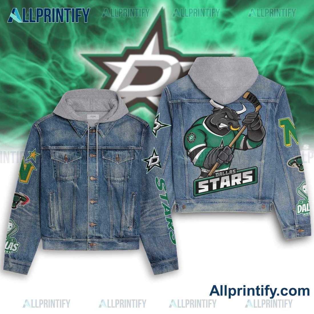 Dallas Stars Hockey Mascot Denim Jacket Hoodie