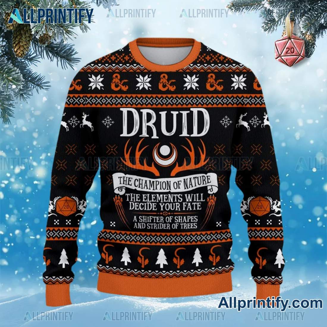Druid DnD The Champion Of Nature Ugly Christmas Sweater