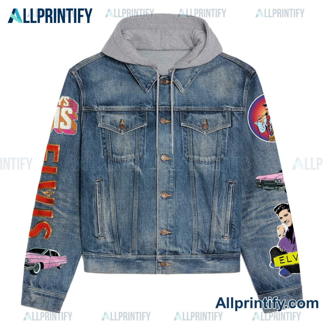 Elvis Presley Singer Hooded Denim Jacket - Allprintify