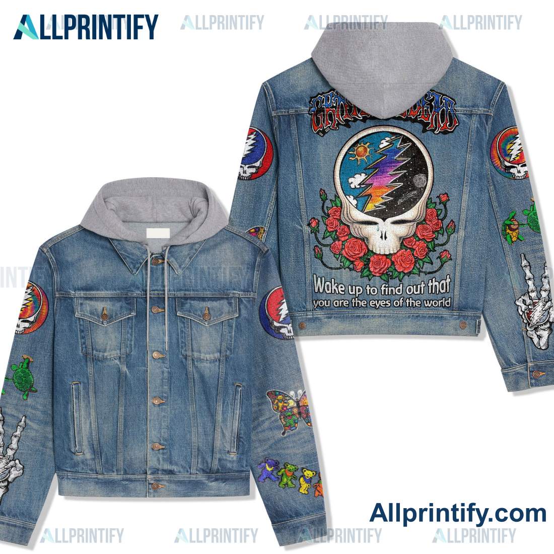 Grateful Dead Wake Up To Find Out That You Are The Eyes Of The World Hooded Denim Jacket