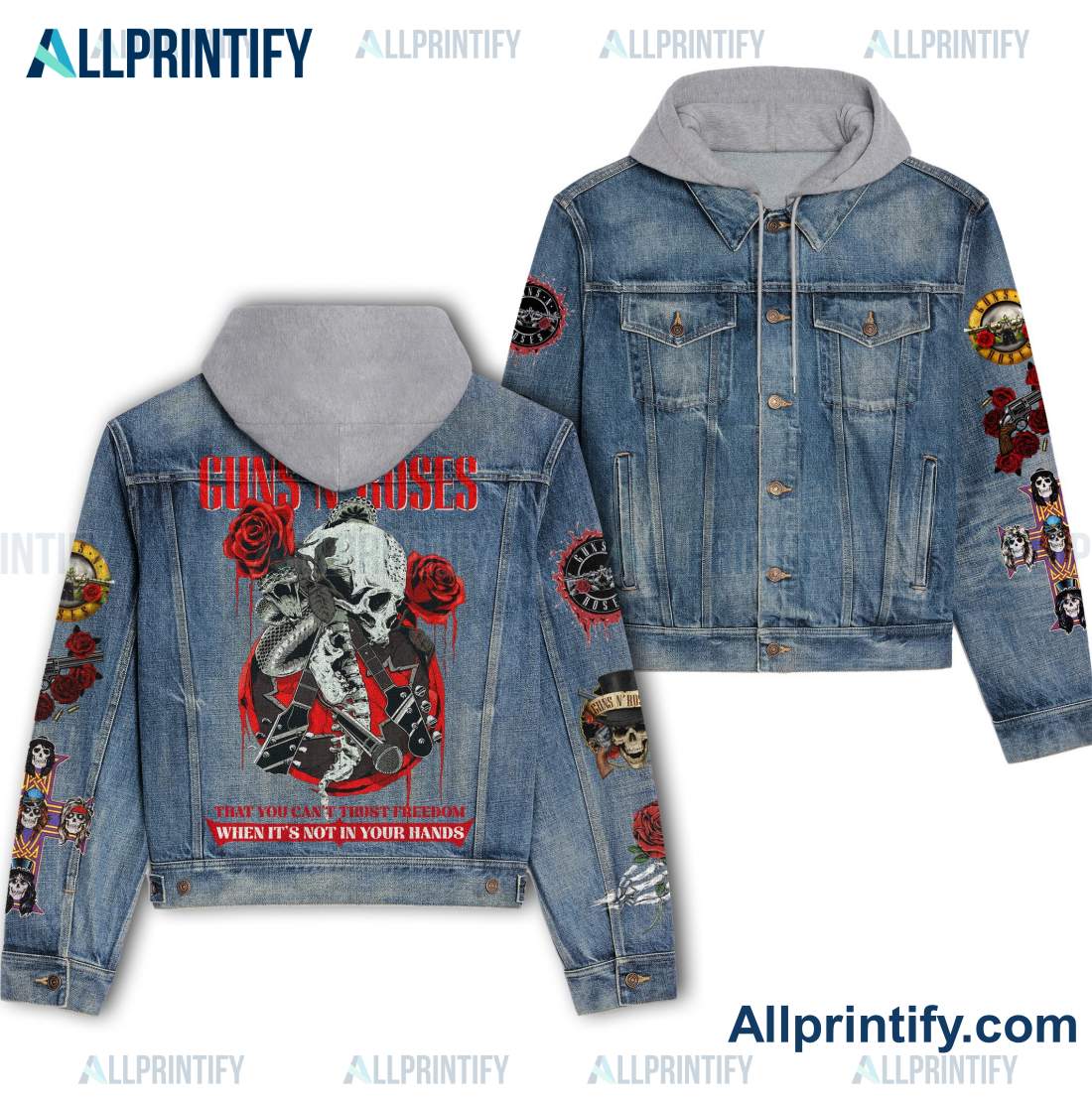 Guns N' Rose That You Can't Trust Freedom When It's Not In Your Hands Hooded Denim Jacket