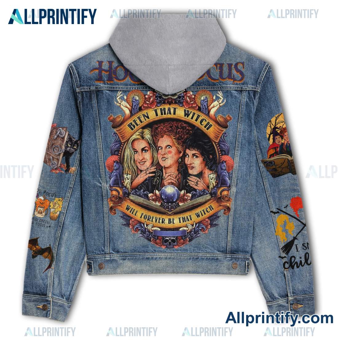 Hocus Pocus Been That Witch Will Forever Be That Witch Hooded Denim Jacket b