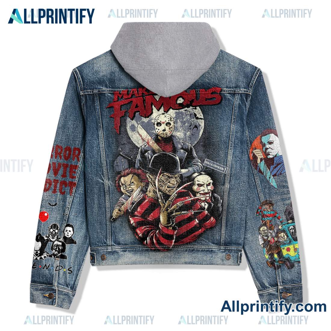 Horror Characters Make Famous Jean Jacket Hoodie a
