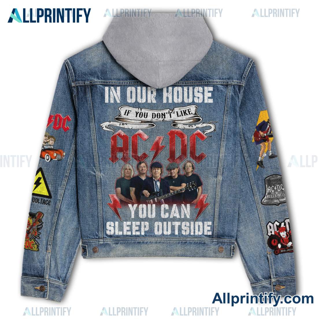 In Our House If You Don't Like Ac Dc You Can Sleep Outside Hooded Denim Jacket b