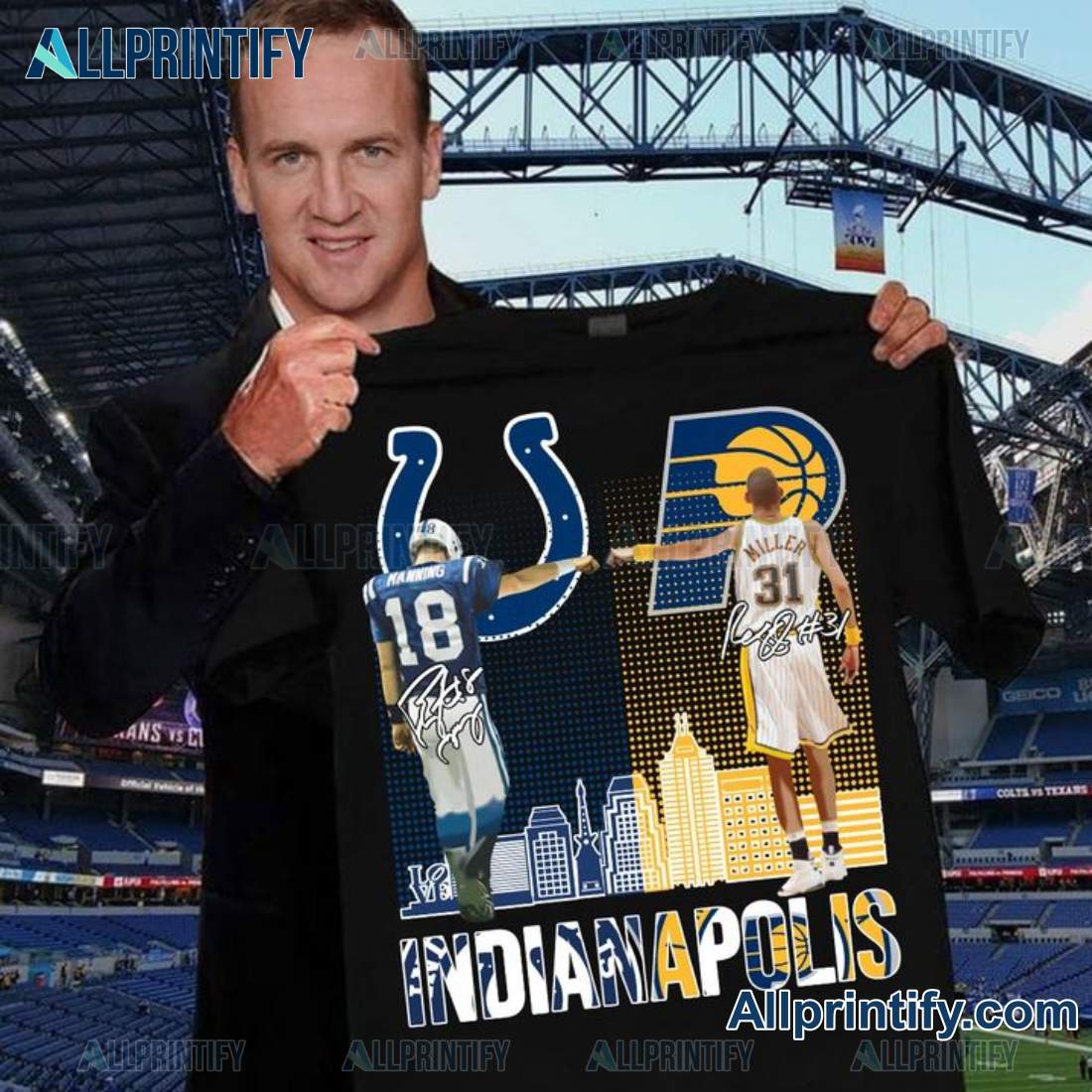 Indianapolis Colts Indiana Pacers Manning And Miller Signatures Shirt