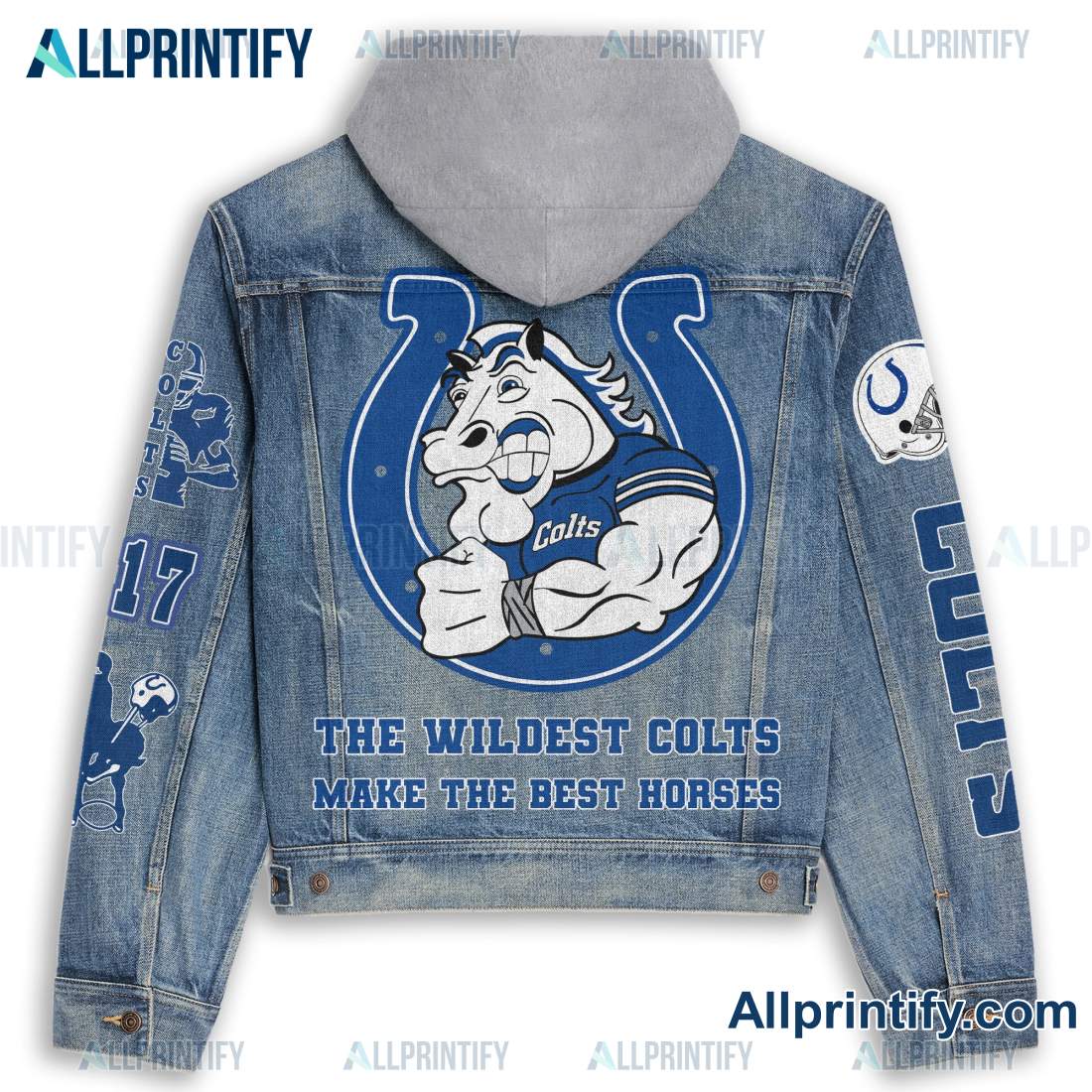 Indianapolis Colts The Wildest Colts Make The Best Horses Hooded Denim Jacket b