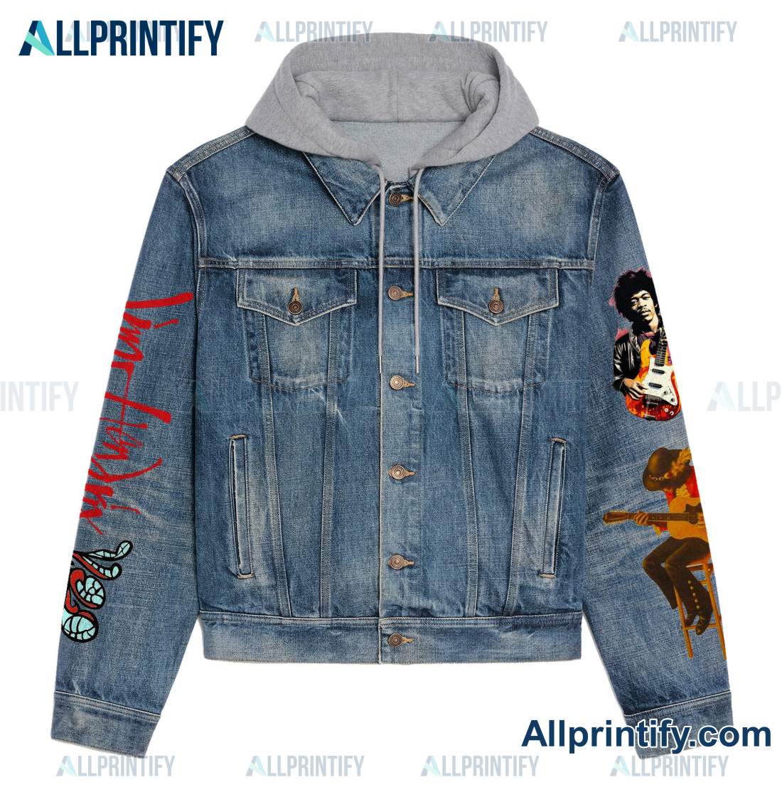 Jimi Hendrix Hooded Denim Jacket - Allprintify