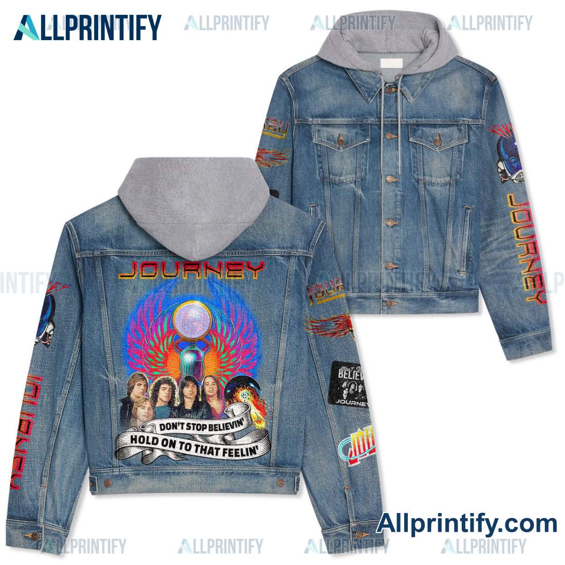 Journey Don't Stop Believin' Hold On To That Feelin' Jean Jacket Hoodie