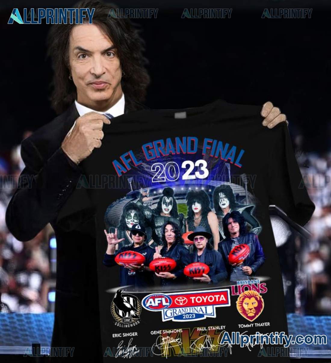 Kiss Band Afl 2023 Collingwood Fc And Brisbane Broncos Signatures Shirt