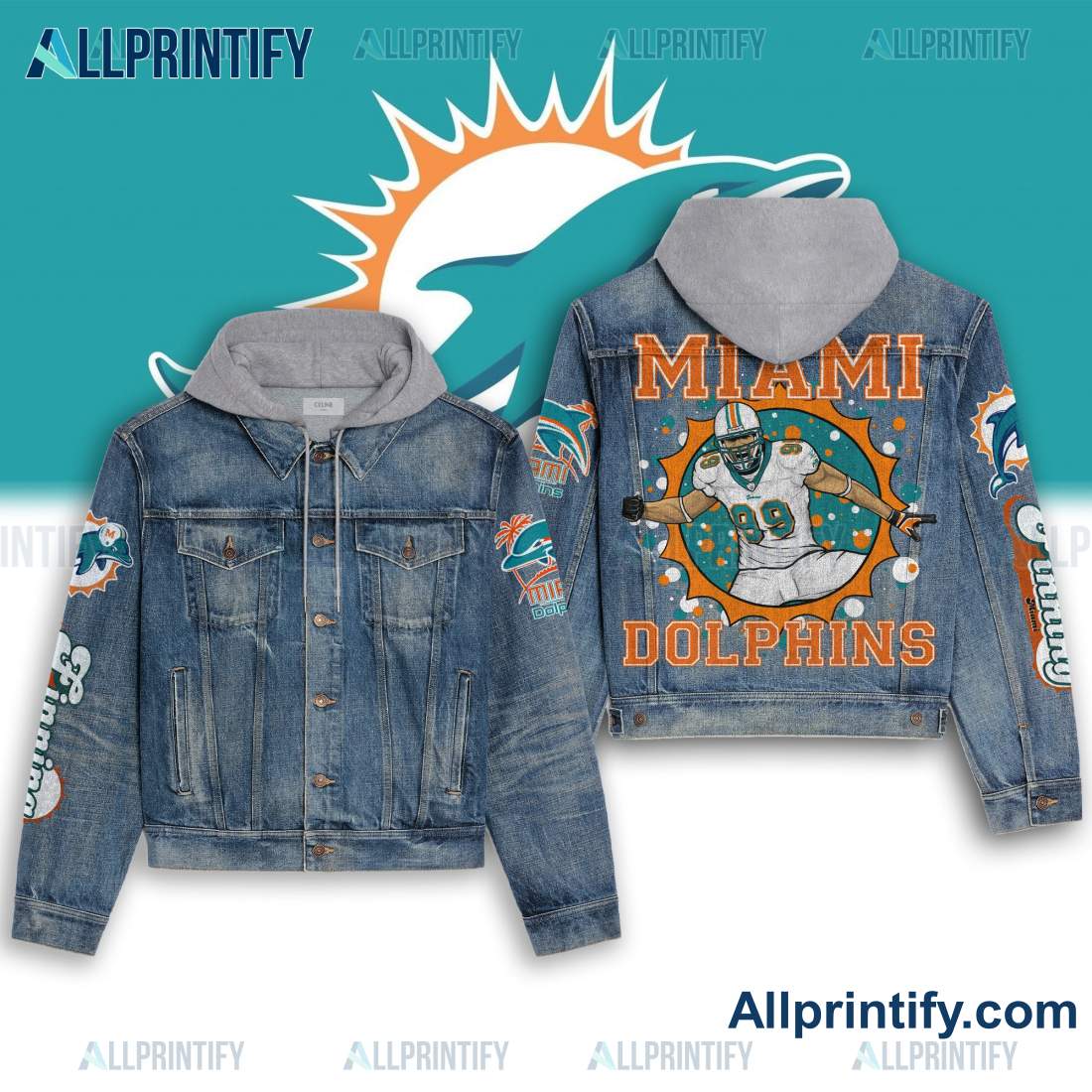 Miami Dolphins Football Team Hooded Denim Jacket