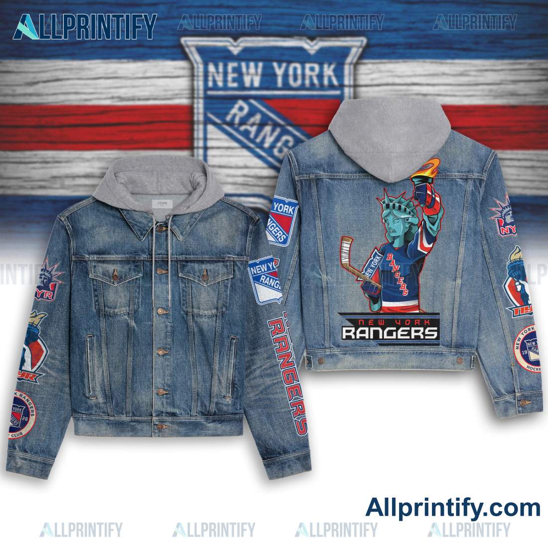 New York Rangers Hockey Mascot Denim Jacket Hoodie