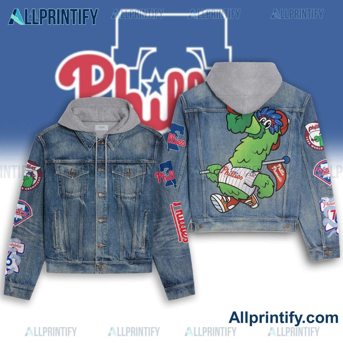 Philadelphia Phillies Baseball Mascot Hooded Denim Jacket