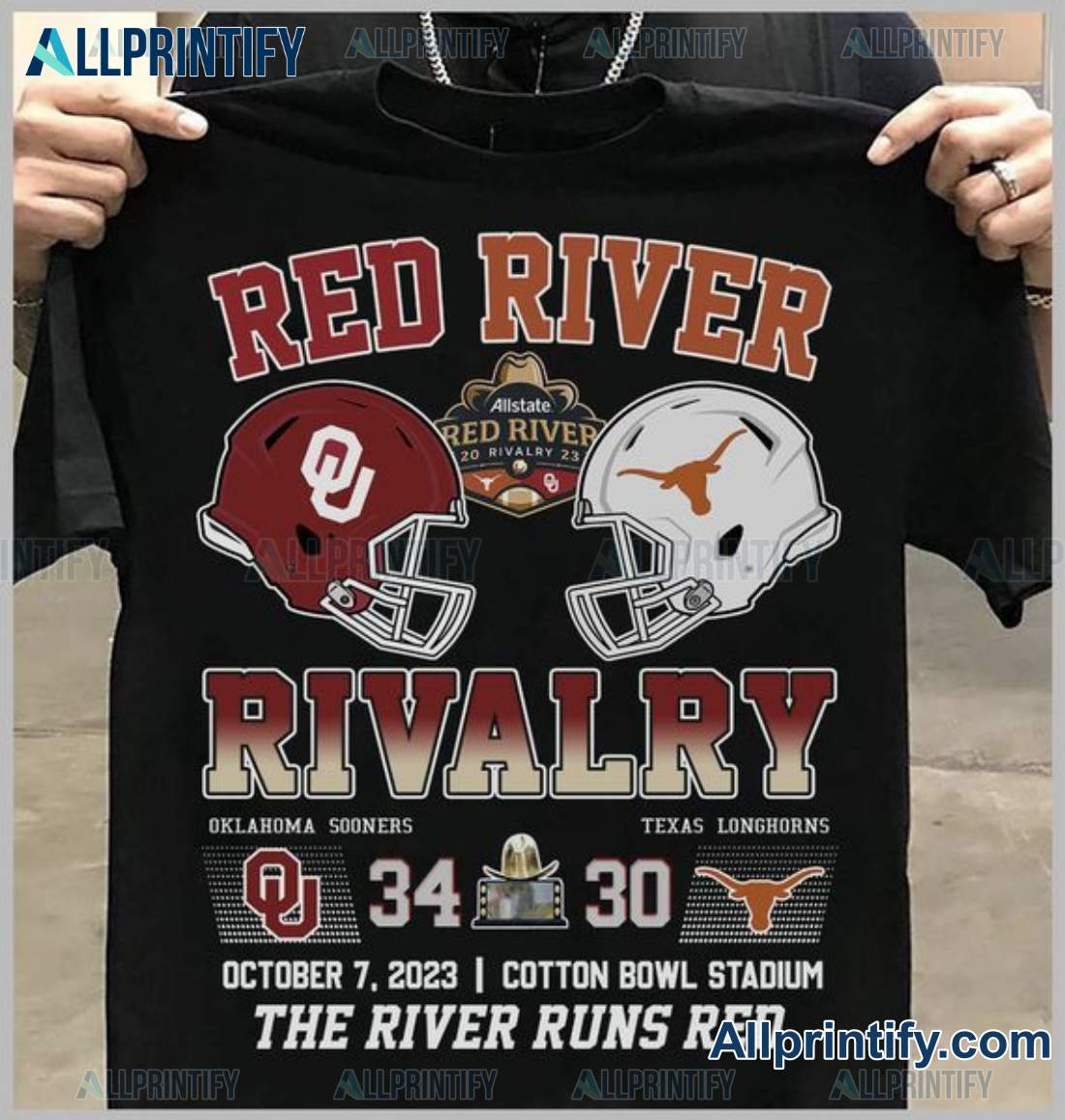 Red River Rivalry Oklahoma Sooners Texas Longhorns 34-30 The River Runs Red Shirt