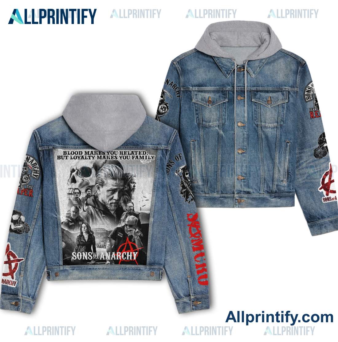 Sons Of Anarchy Blood Makes You Related But Loyalty Makes You Family Denim Jacket Hoodie