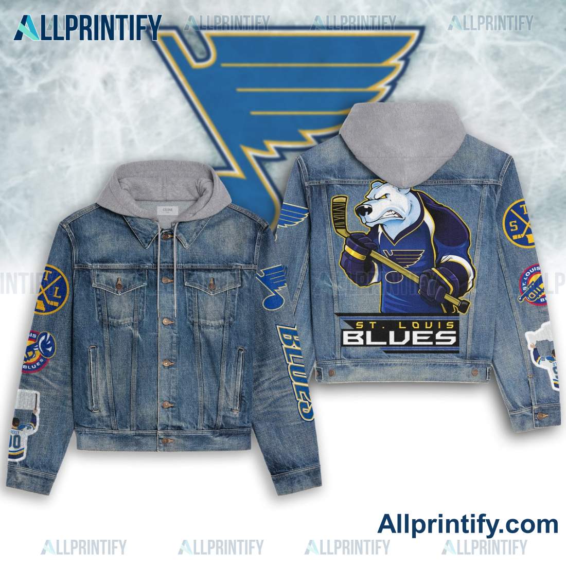 St. Louis Blues Hockey Mascot Hooded Denim Jacket