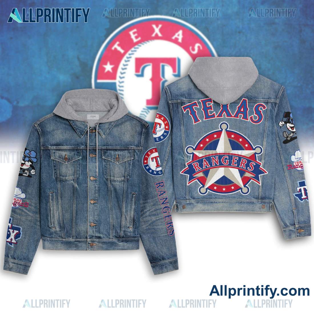 Texas Rangers Baseball Hooded Denim Jacket
