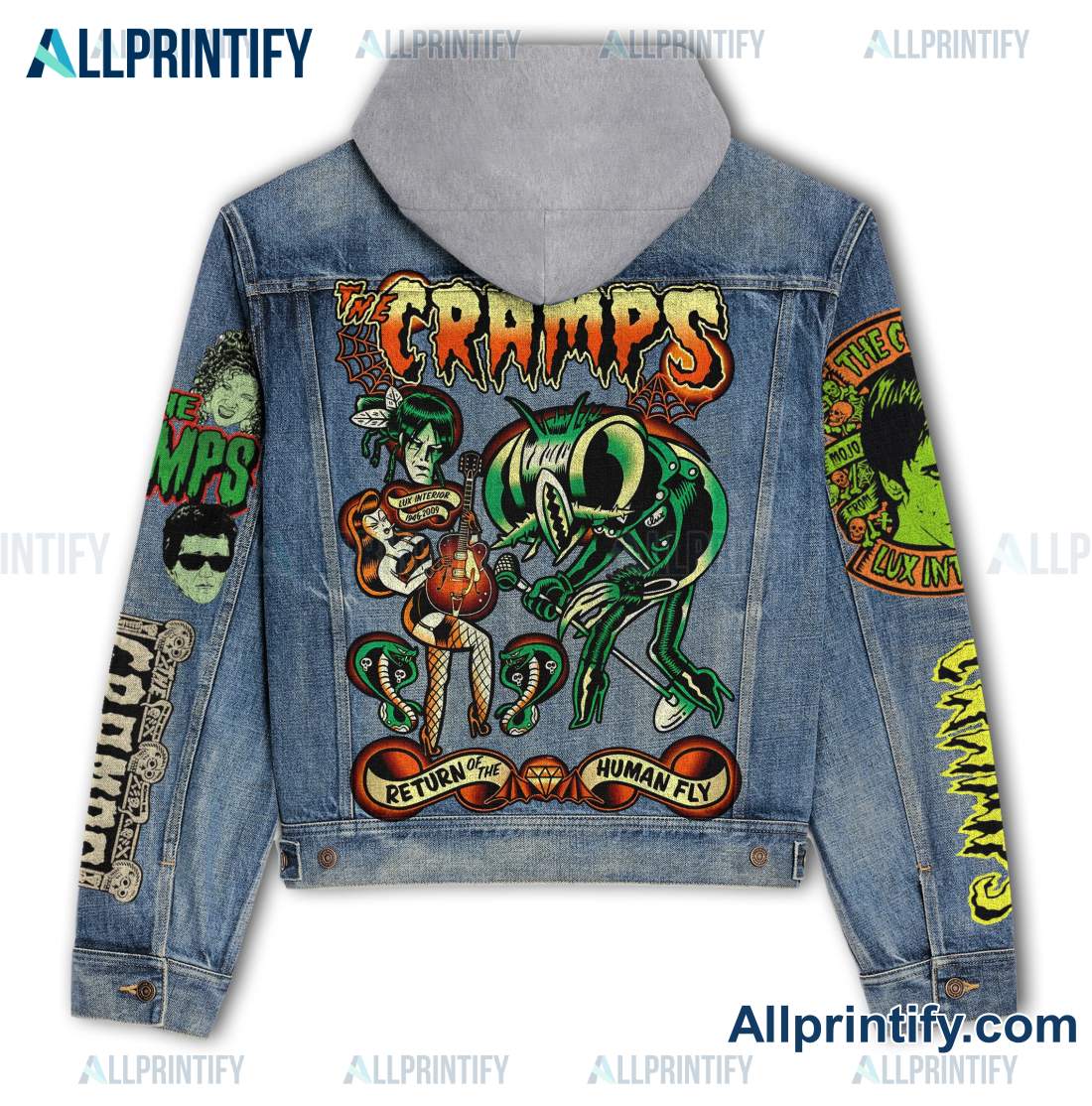 The Cramps Return Of The Human Fly Hooded Denim Jacket b