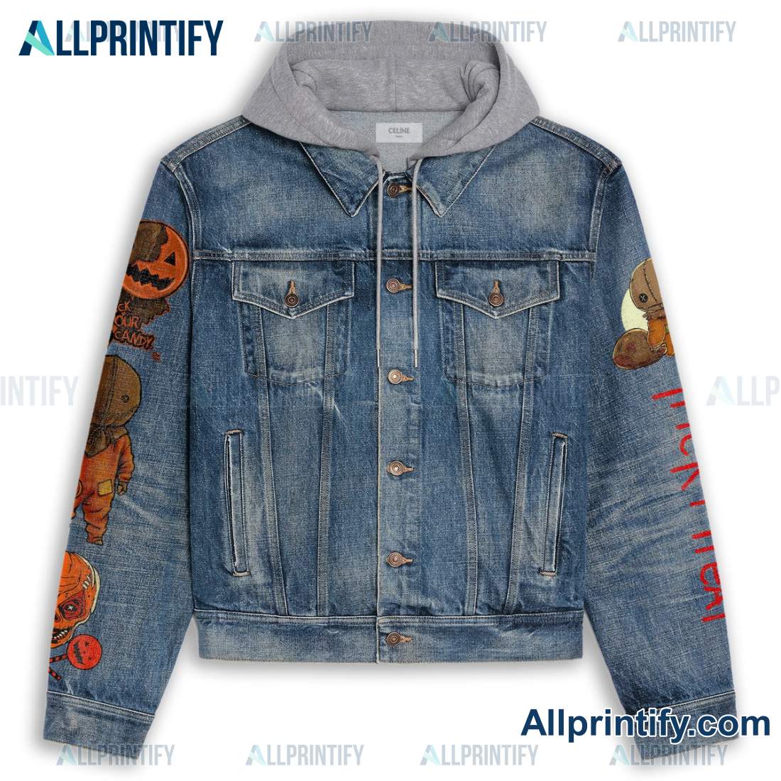 Trick R' Treat Always Check Your Candy Jean Jacket Hoodie b