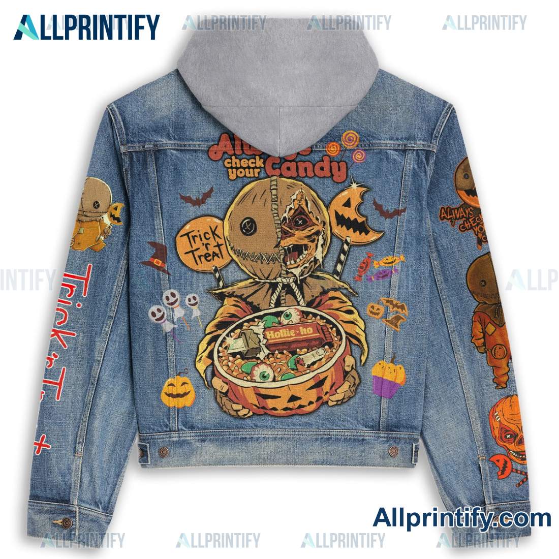 Trick R' Treat Always Check Your Candy Jean Jacket Hoodie c
