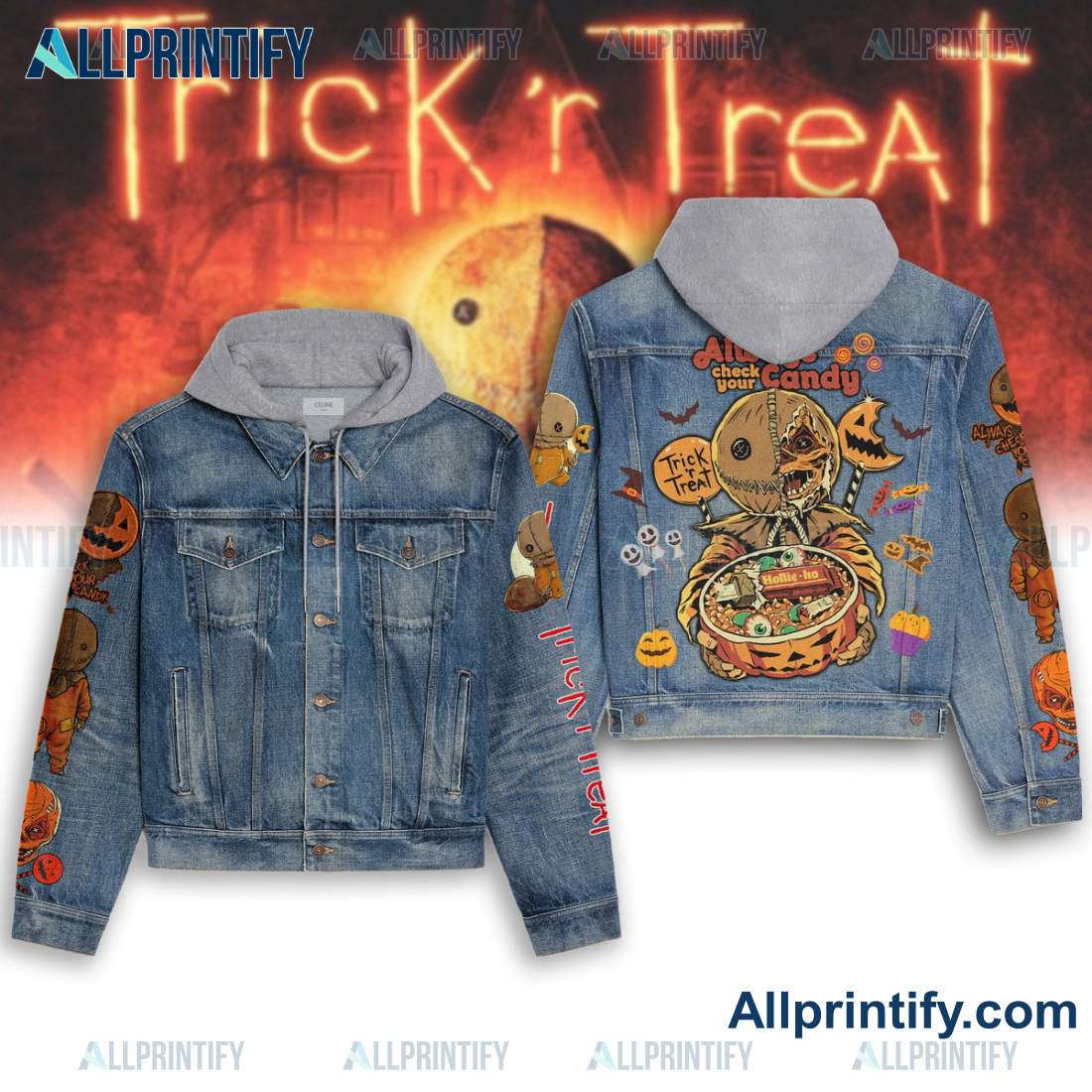 Trick R' Treat Always Check Your Candy Jean Jacket Hoodie