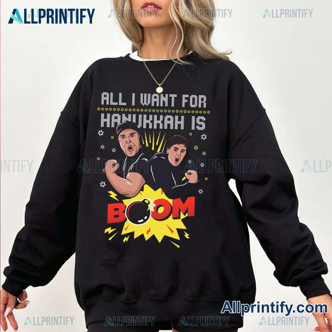 All I Want For Hanukkah Is Boom Graphic Unisex Ugly Sweater UZSxNjh