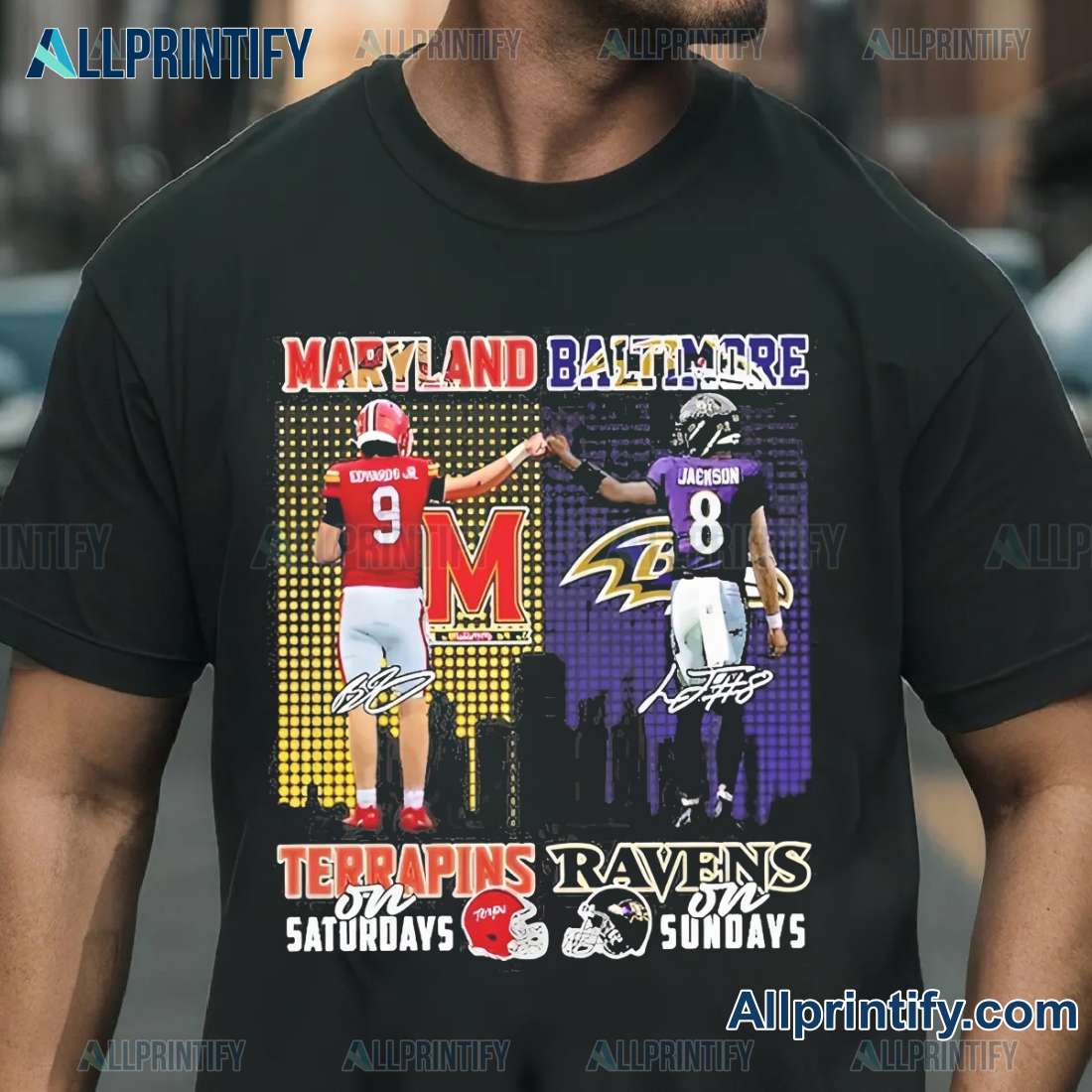 Maryland Terrapins On Saturdays Baltimore Ravens On Sundays Unisex T-shirt kE5pR4e