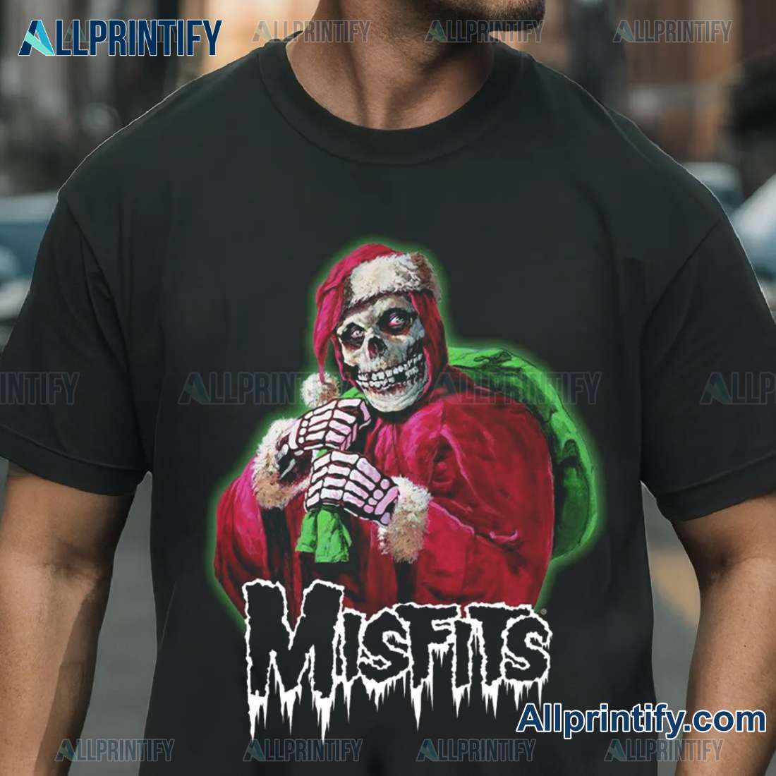 Misfits Santa Holiday Fiend Graphic Classic Men Shirt-a xZYIaVS