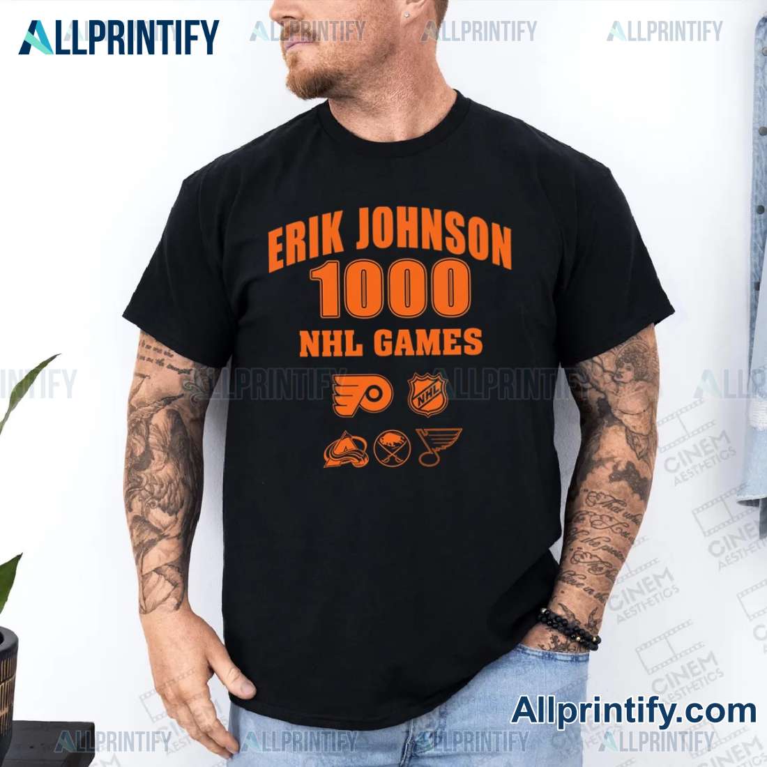 Philadelphia Flyers Erik Johnson 1000 Games Unisex T-shirt vx2ULDo