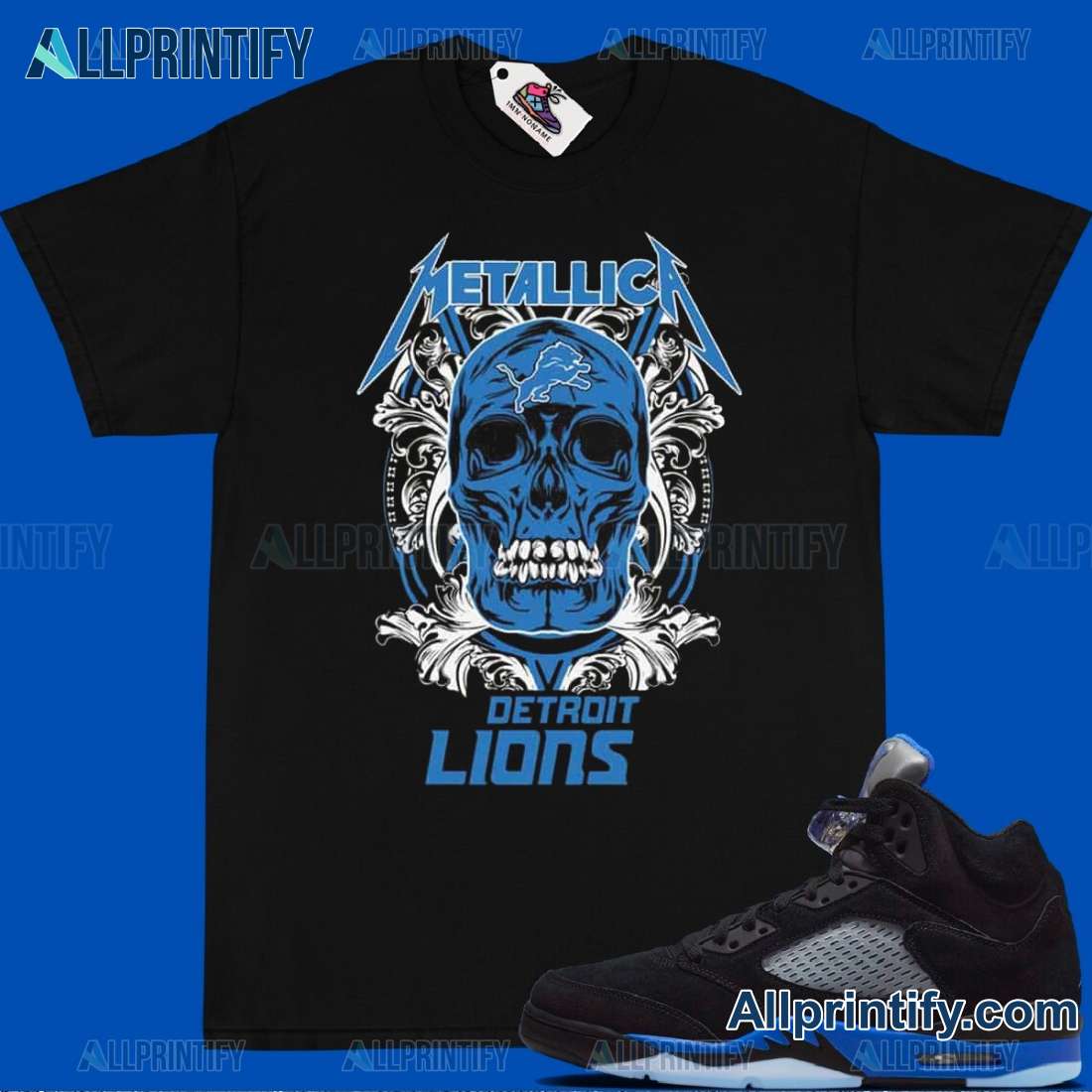 Skull Metallica Detroit Lions NFL Printed Classic Ladies Tee 9iF3UYR