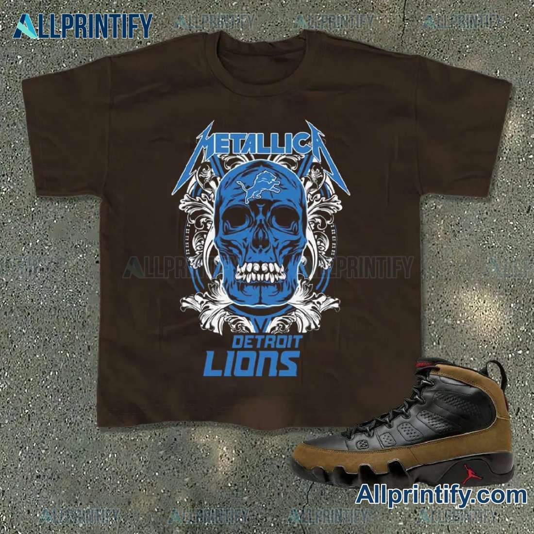 Skull Metallica Detroit Lions NFL Printed Classic Ladies Tee-a lDxRWwC