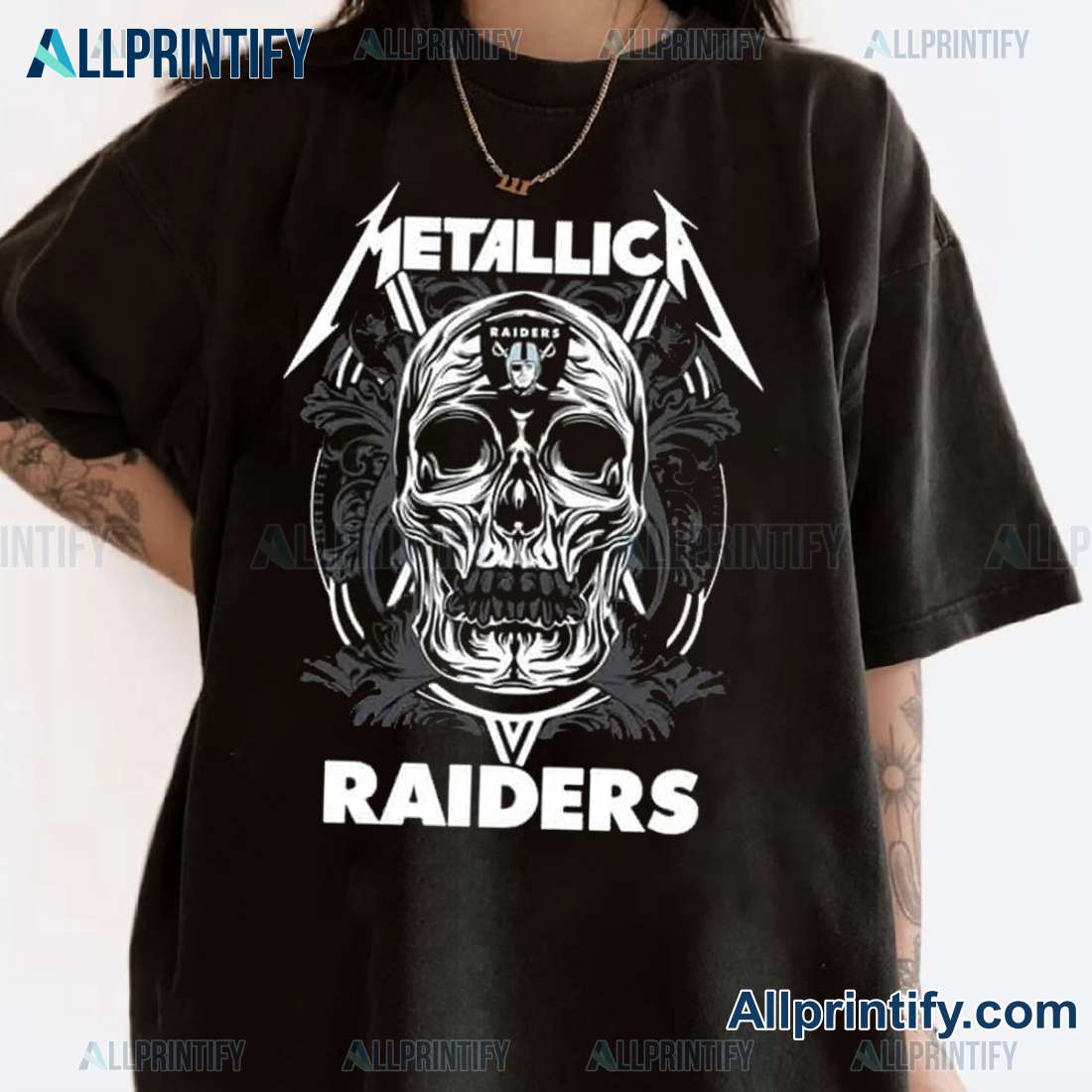 Skull Metallica Las Vegas Raiders NFL Graphic Unisex T-shirt rWSEfH1