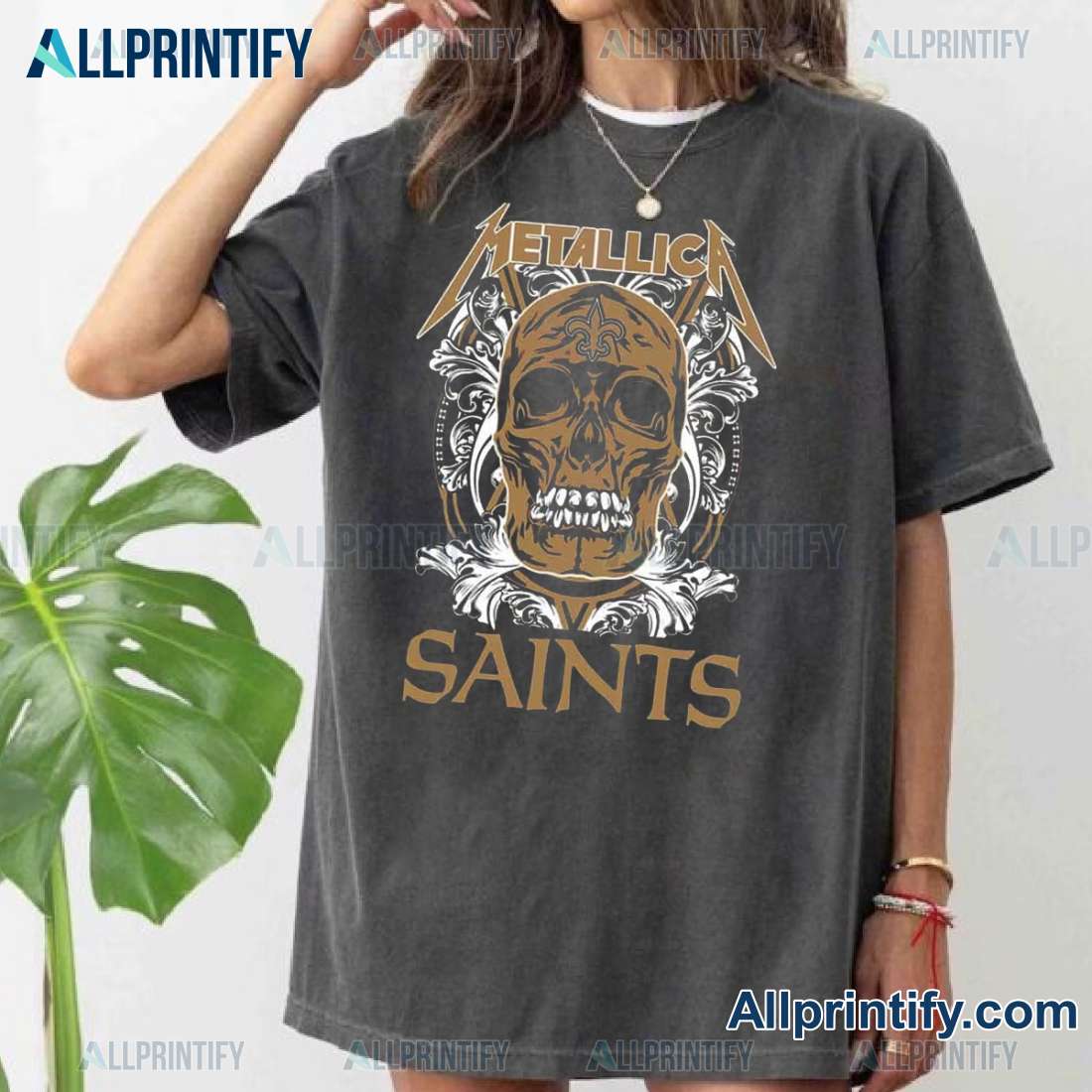 Skull Metallica New Orleans Saints NFL Classic Men Shirt-a 5i0Y2Qb