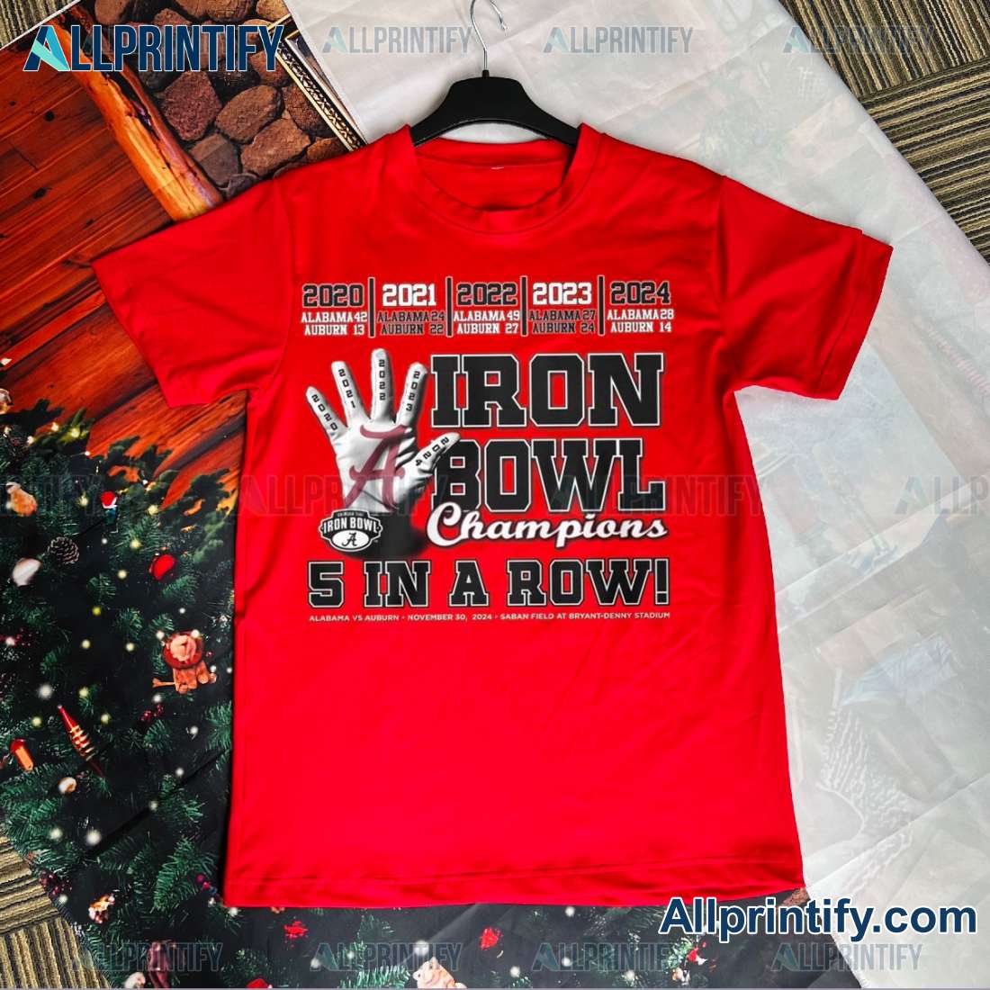 Alabama Crimson Tide Iron Bowl Champions 5 In A Row 2024 Unisex T-shirt zoRwV5g