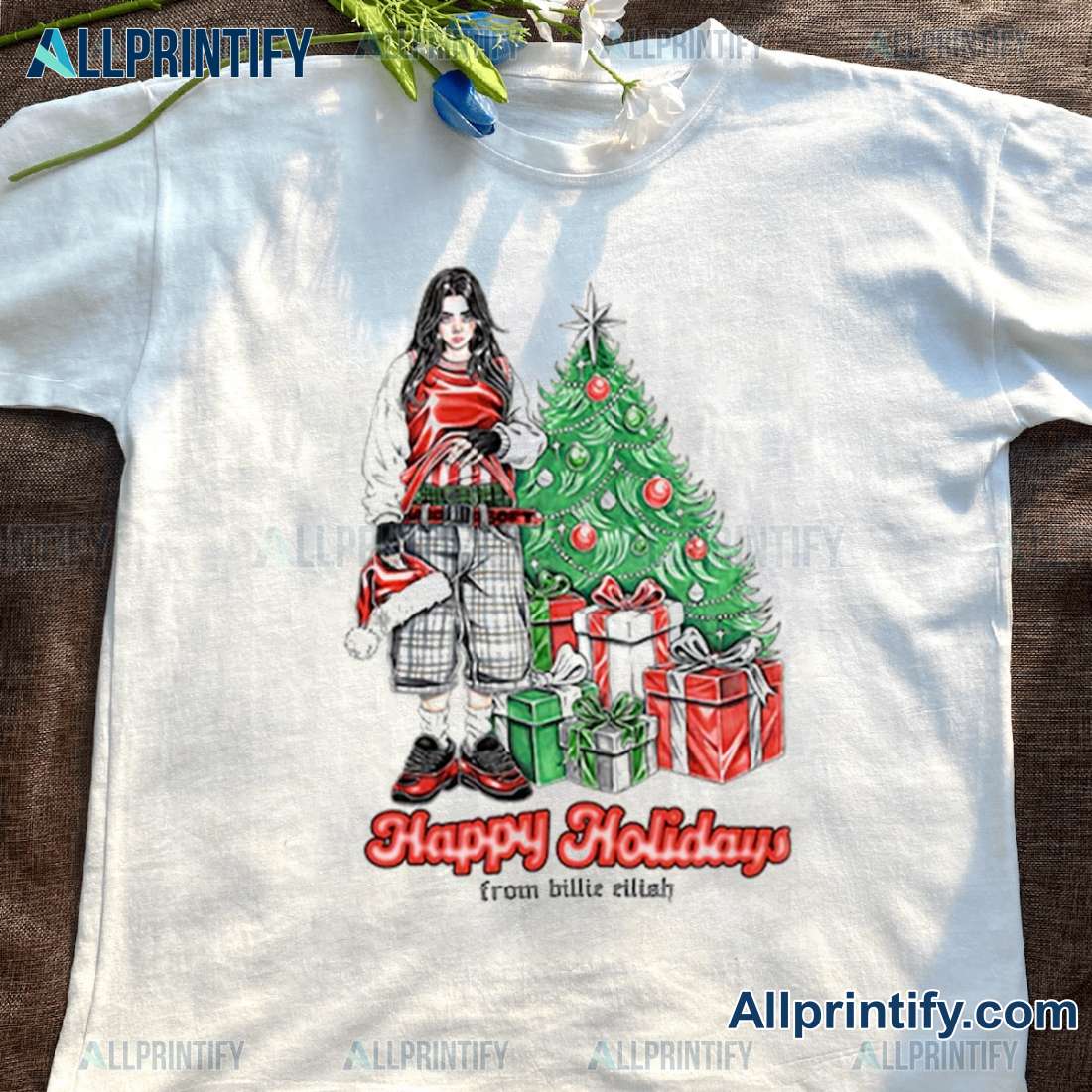 Billie Eilish Happy Holidays Xmas Unisex T-shirt-a JLqRHj8