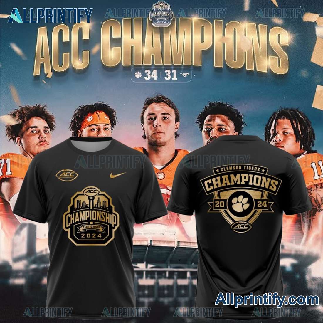 Clemson Tigers Football Acc Champions 2024 Unisex T-shirt 6v3xZsl