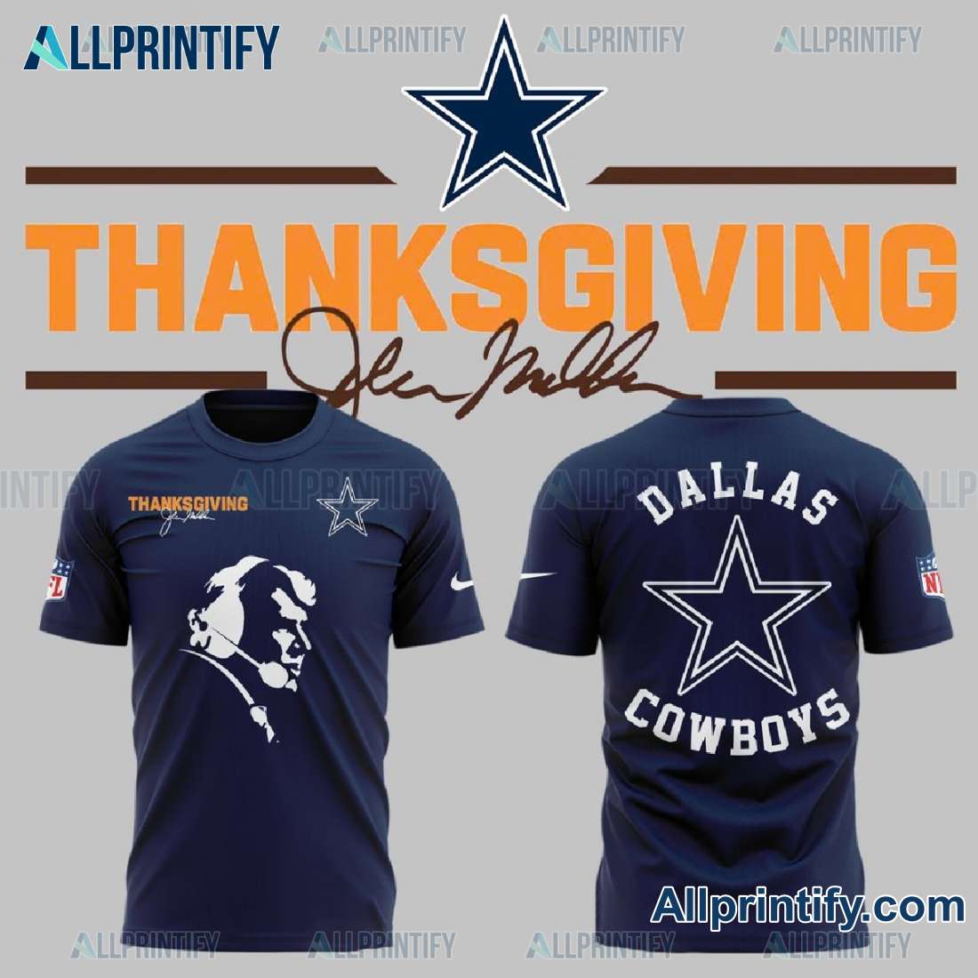 Dallas Cowboys Thanksgiving John Madden Signature Unisex T-shirt DdpW6HX