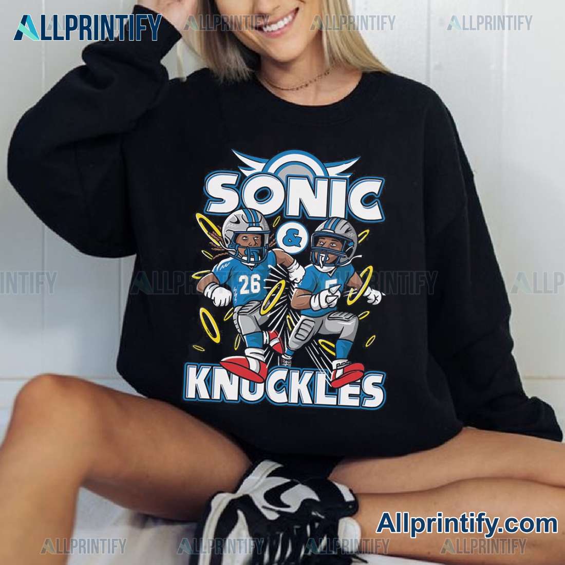 Detroit Lions Sonic Knuckles Graphic Unisex T-shirt 3CoWmJa