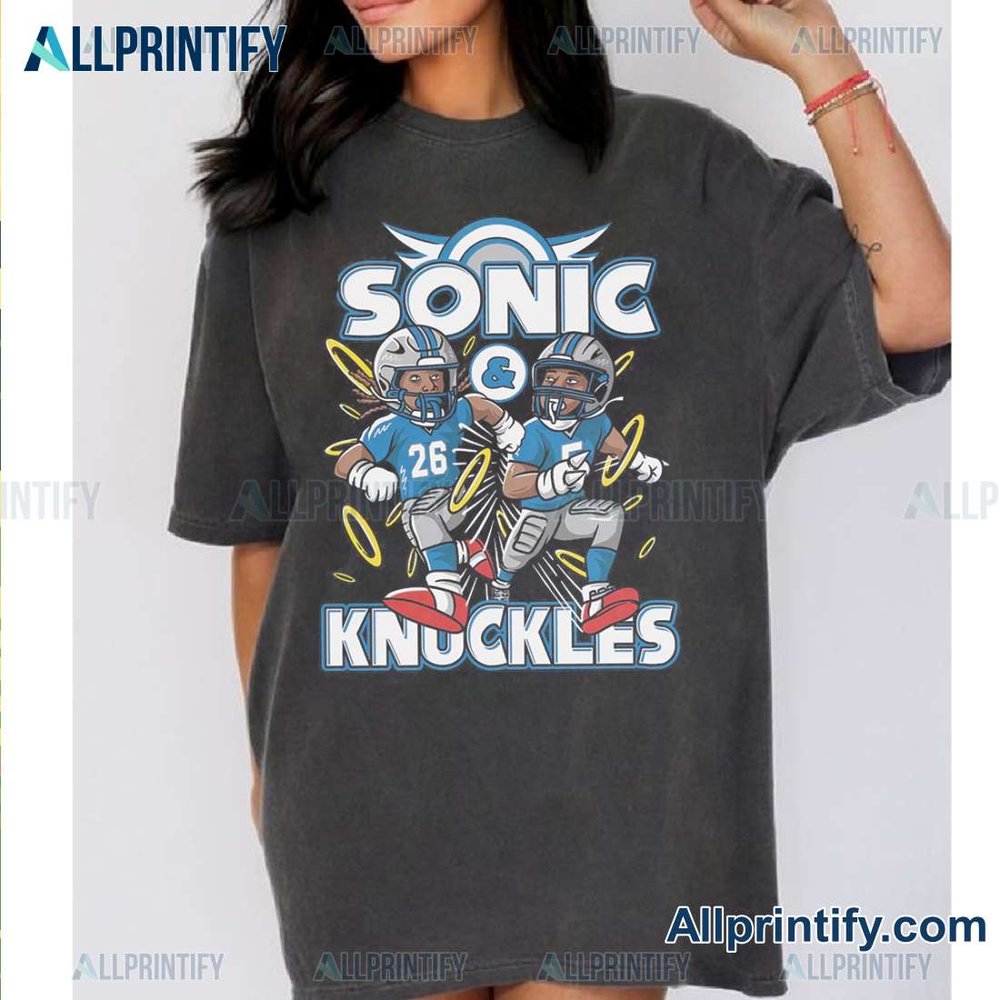 Detroit Lions Sonic Knuckles Graphic Unisex T-shirt-a bmOYC2F