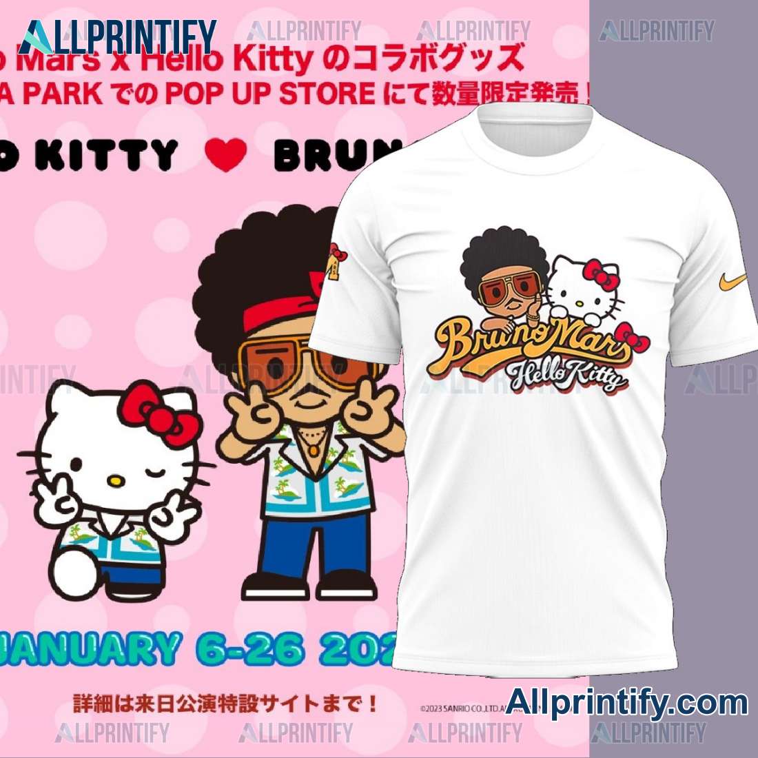 Hello Kitty X Bruno Mars Hello Kitty Meet & Greet Classic Men Shirt aSjTJm2