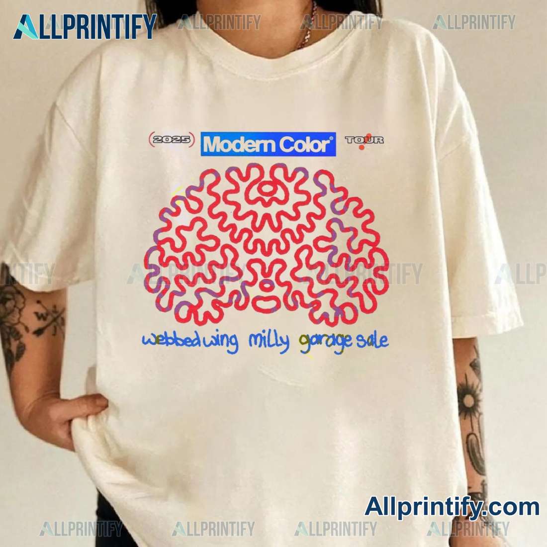 Modern Color Tour 2025 Webbedwing Milly Garage Sale Unisex T-shirt-a KE7gnOp