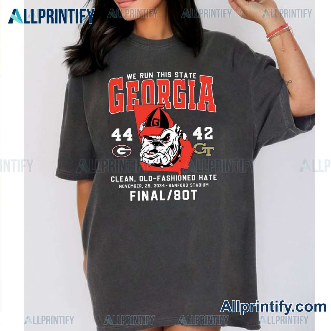 We Run This State Georgia 44-42 Georgia Tech Clean Old-fashioned Hate Graphic T-shirt-a v01IETP