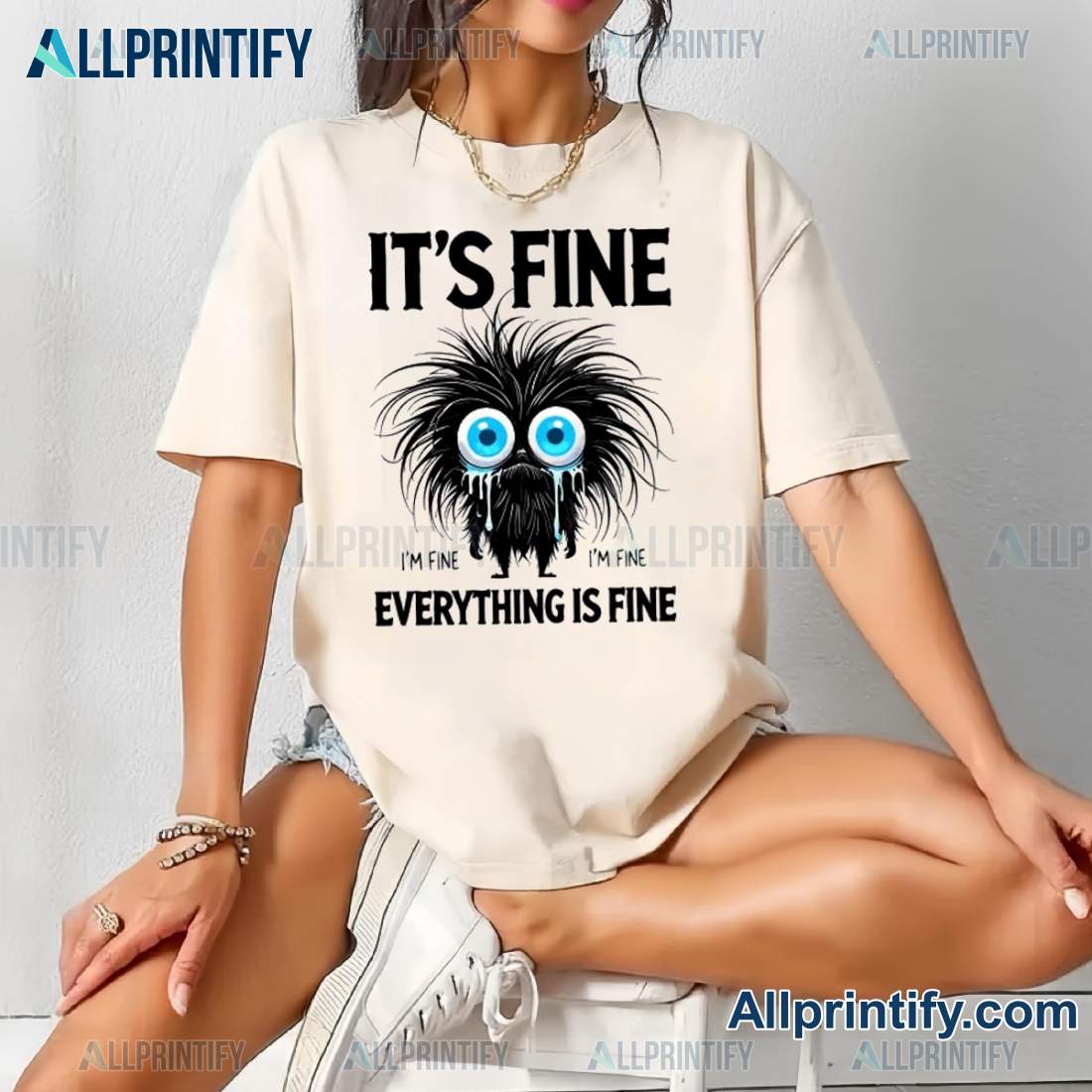 Black Cat It's Fine I'm Fine Everything Is Fine Unisex T-shirt Y4shdaC