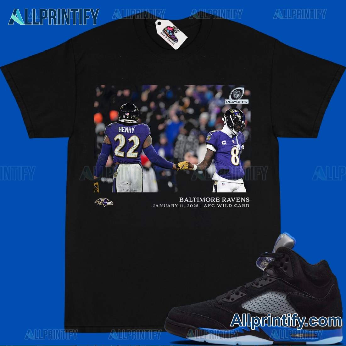 Derrick Henry Baltimore Ravens NFL Flash Features Wildcard Classic Men Shirt usHzgZr