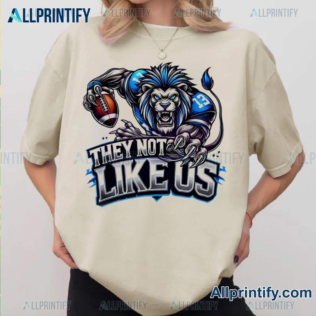 Detroit Lions They Not Like Us Mascot Graphic Unisex T-shirt cuEwgFG