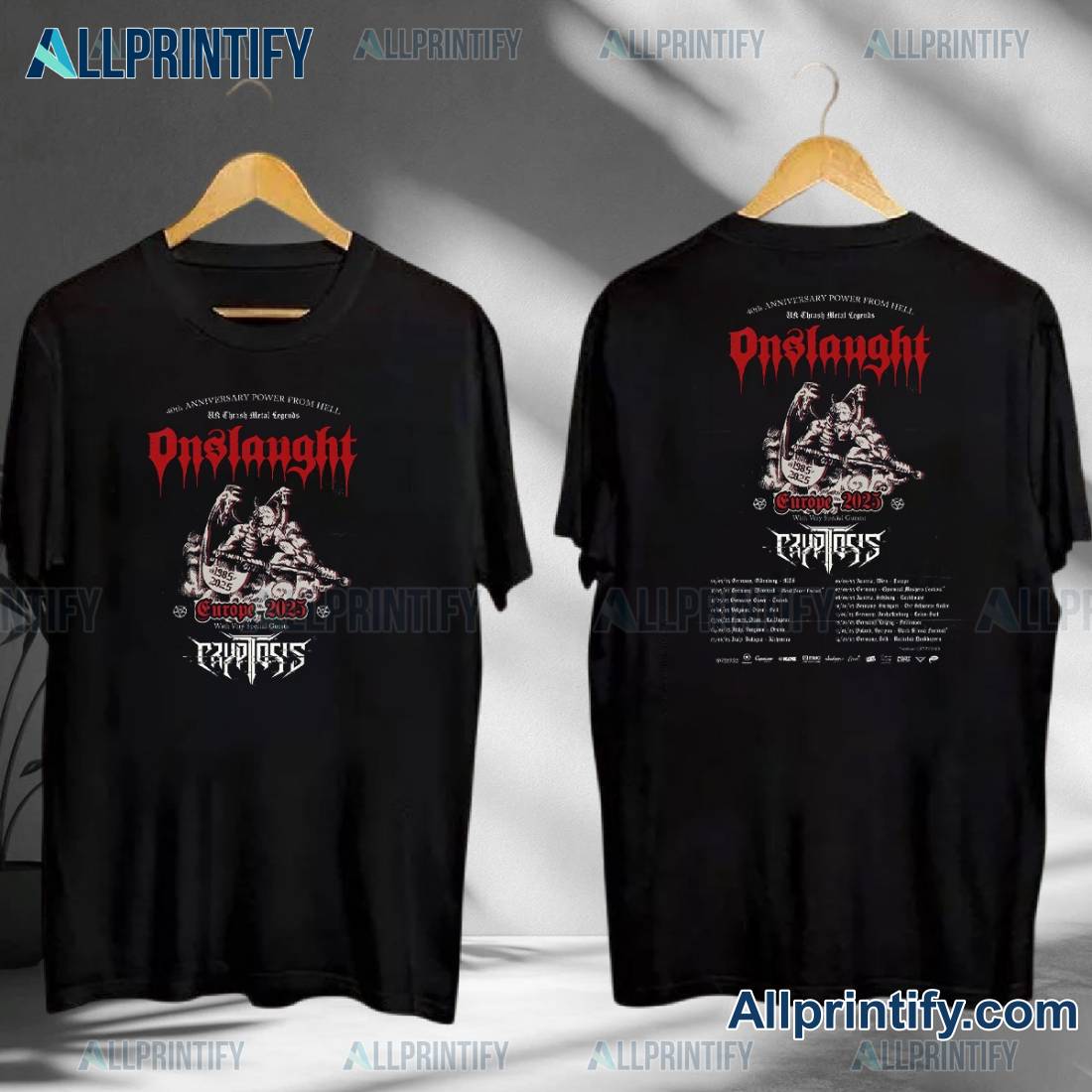 Onslaught 40th Anniversary Power From Hell Europe 2025 Tour T-shirt iWTxPBn
