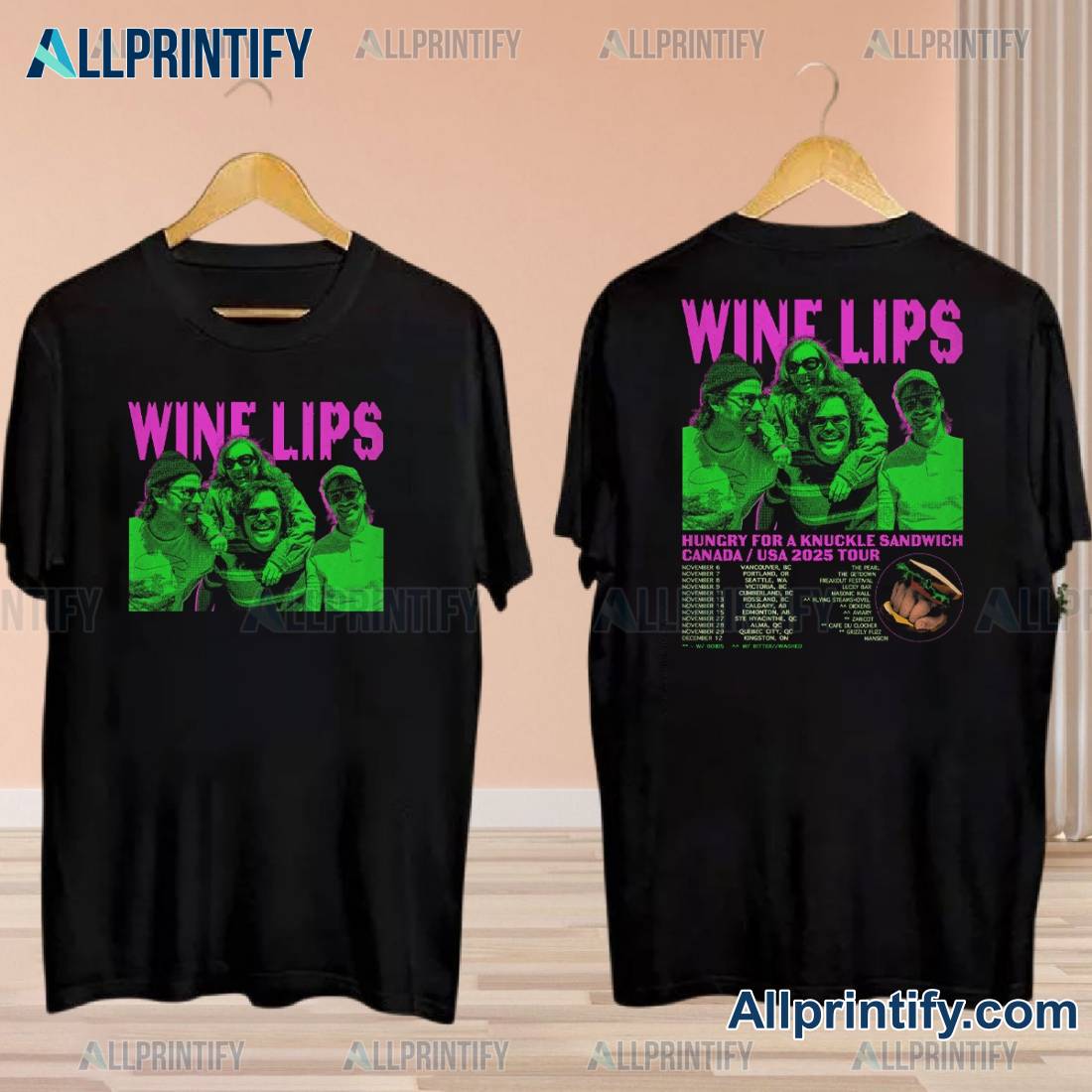 Wine Lips Hungry For A Knuckle Sandwich Canada, Usa 2025 Tour T-shirt DZnpFuj