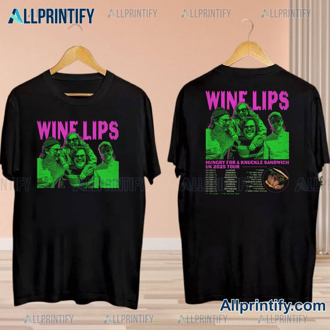 Wine Lips Hungry For A Knuckle Sandwich Uk 2025 Tour T-shirt 15x7EyI
